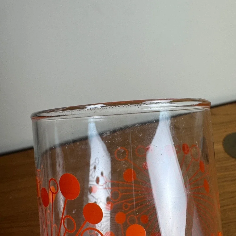 Vintage D Campbell 32 oz Glass Tumbler Orange Atomic Starburst Design Drinkware‎